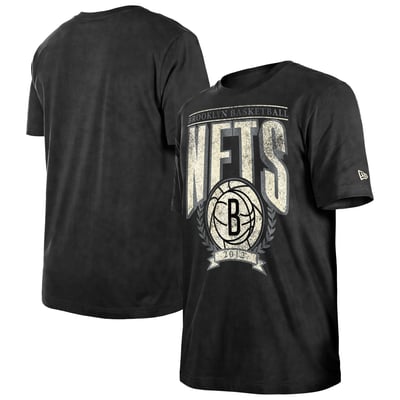  Brooklyn Nets New Era Throwback Vintage Boxy Mineral Wash T-Shirt - Black