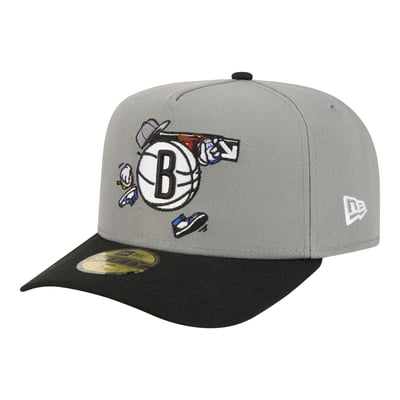  Brooklyn Nets New Era Injection Cartoon Logo A-Frame 59FIFTY Fitted Hat - Gray