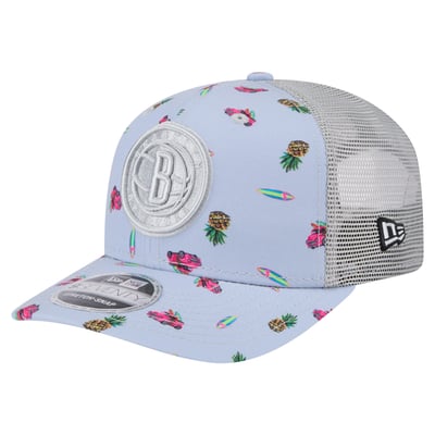 Brooklyn Nets New Era Adventure Aloha Pattern 9SEVENTY Stretch-Snap Hat - Light Blue/Gray
