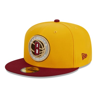 Brooklyn Nets New Era Fall Leaves 2-Tone 59FIFTY Fitted Hat - Yellow/Red