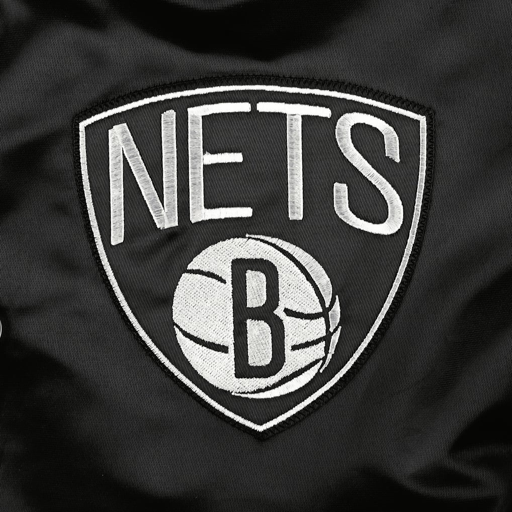 Brooklyn Nets Starter Pick & Roll Satin Full-Snap Varsity Jacket - Black