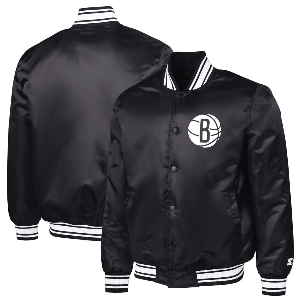Brooklyn Nets Starter Printed Team Logo Satin Varsity Full-Snap Jacket - Black
