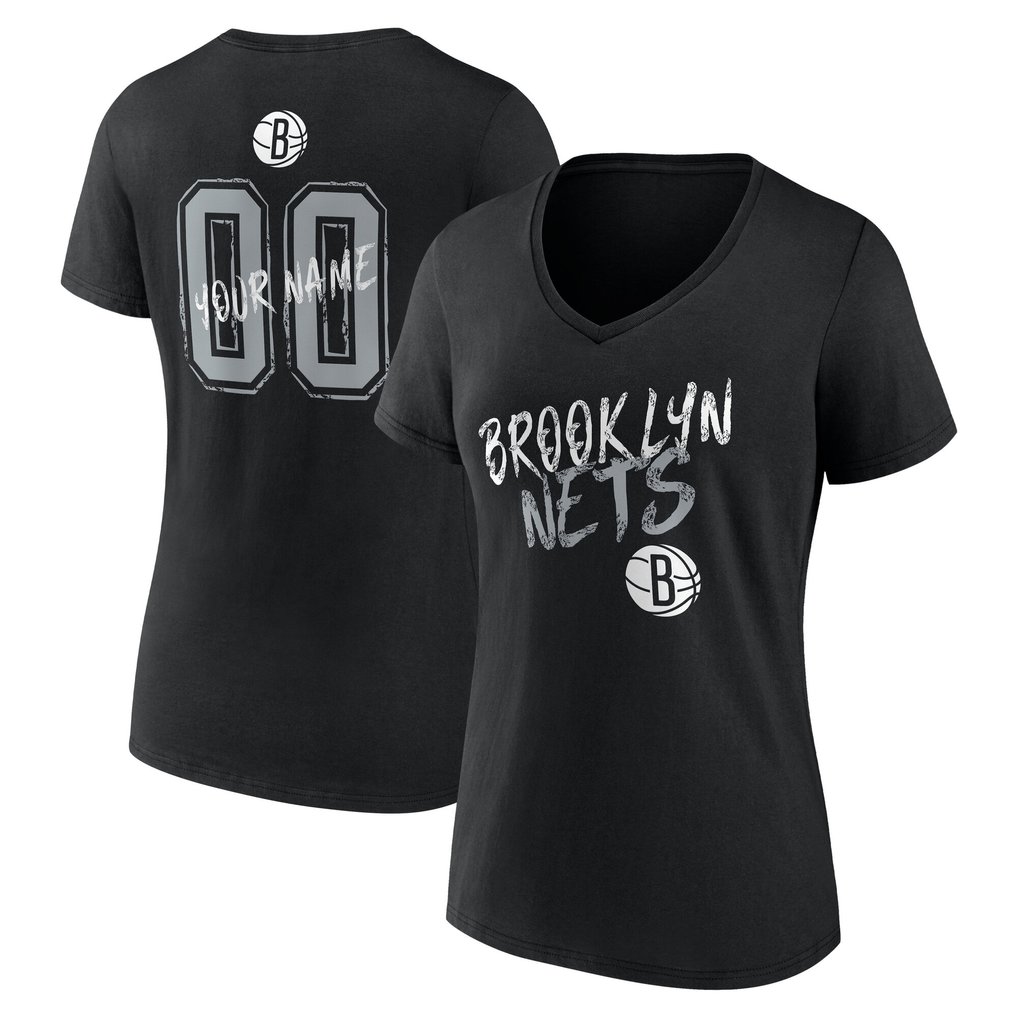 Brooklyn Nets Women's Hustle Custom V-Neck T-Shirt - Black