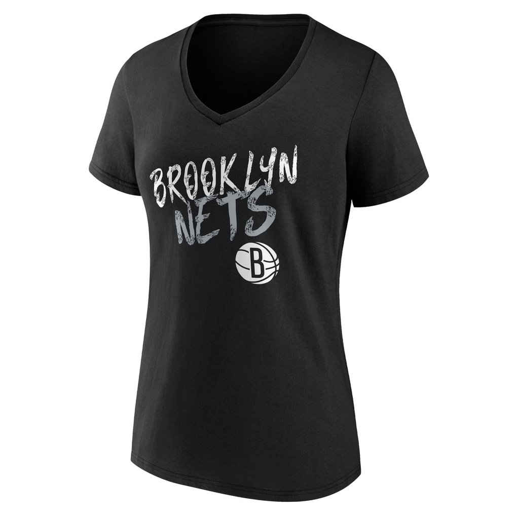 Brooklyn Nets Women's Hustle Custom V-Neck T-Shirt - Black