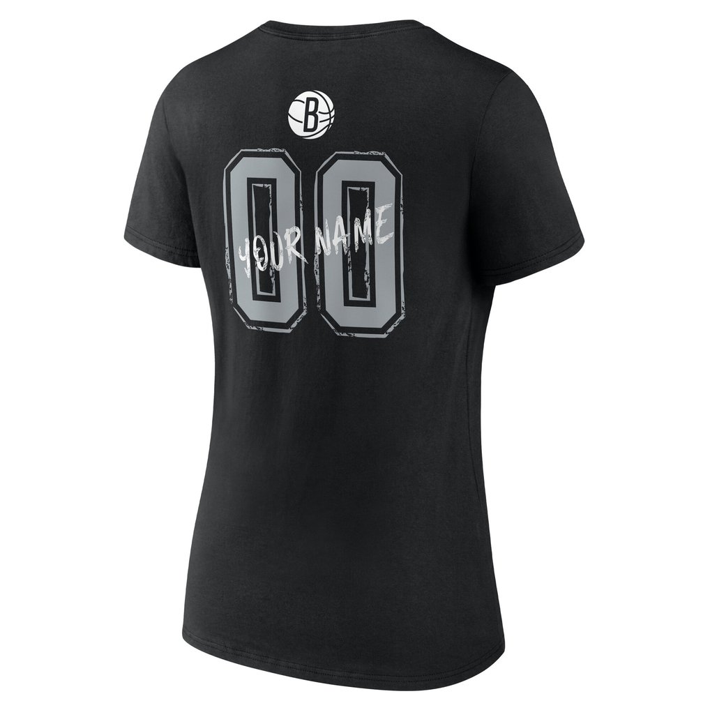 Brooklyn Nets Women's Hustle Custom V-Neck T-Shirt - Black