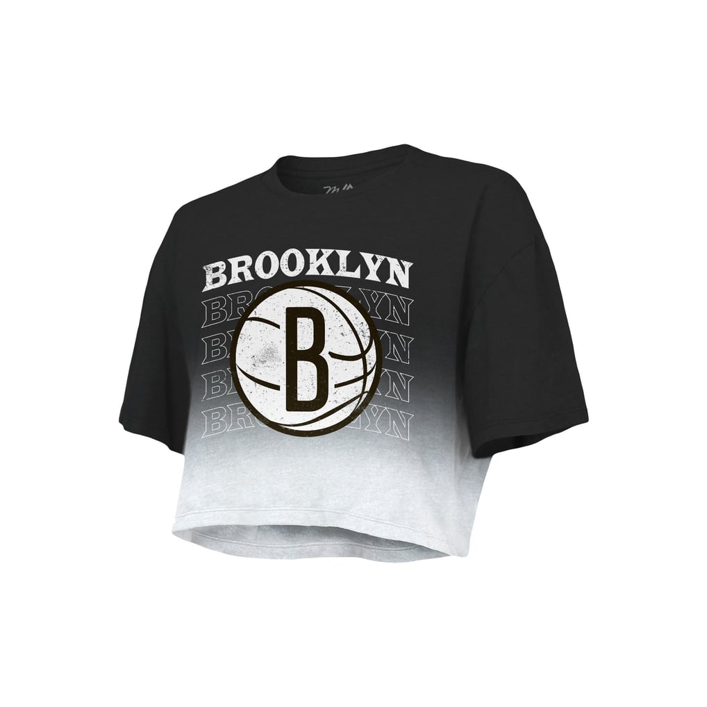 Brooklyn Nets Majestic Threads Women's Repeat Dip-Dye Cropped T-Shirt - Black/White