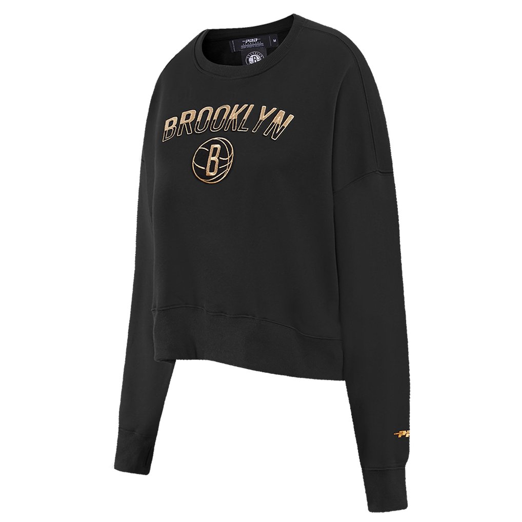  Brooklyn Nets Pro Standard Women's Glam Cropped Pullover Sweatshirt - Black