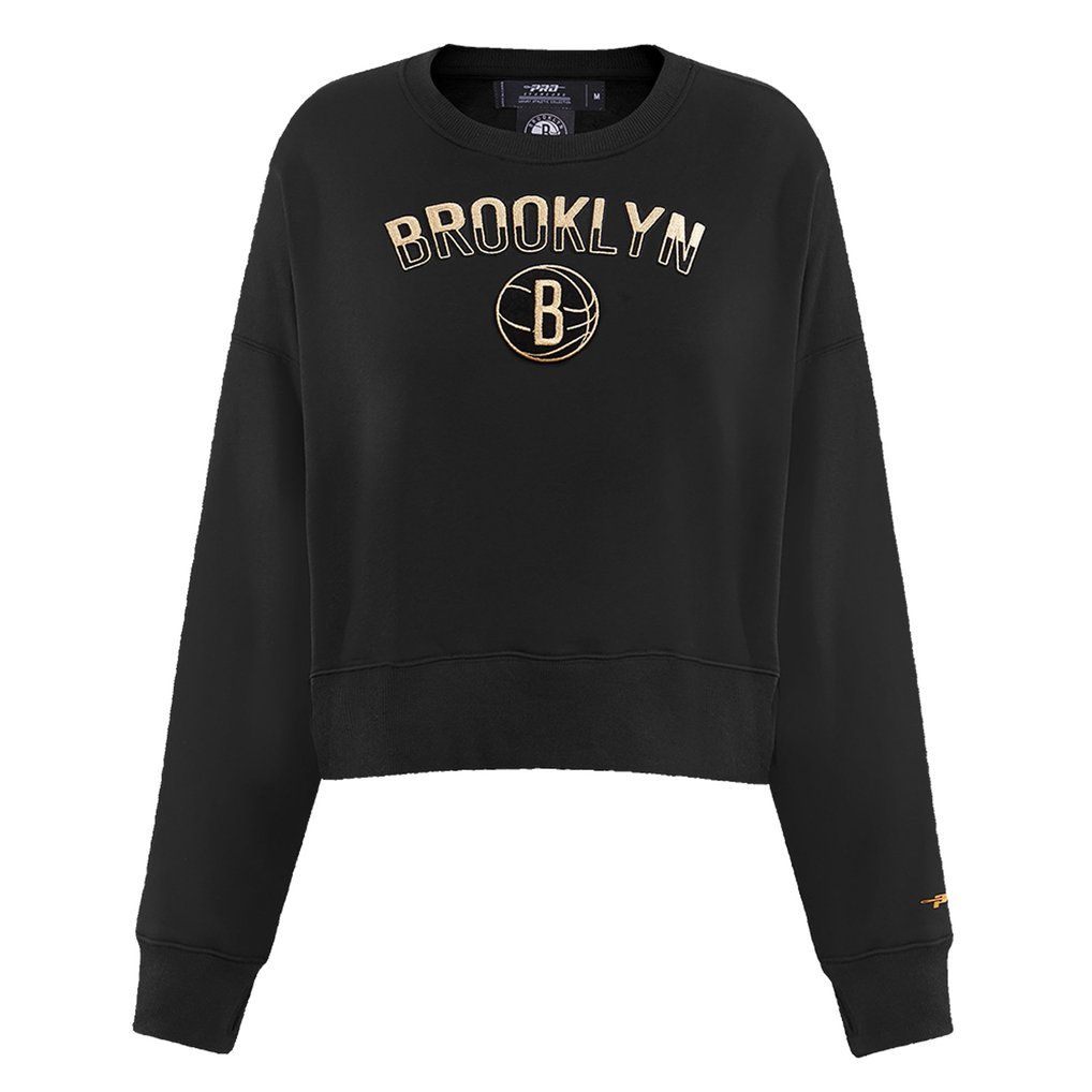  Brooklyn Nets Pro Standard Women's Glam Cropped Pullover Sweatshirt - Black