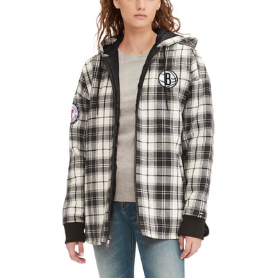 Brooklyn Nets Tommy Jeans Women's Molly Flannel Full-Zip Hoodie - Black/Cream