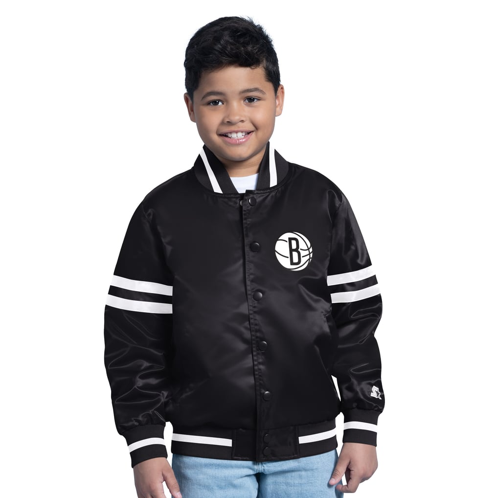  Brooklyn Nets Starter Youth Satin Full-Snap Varsity Jacket - Black