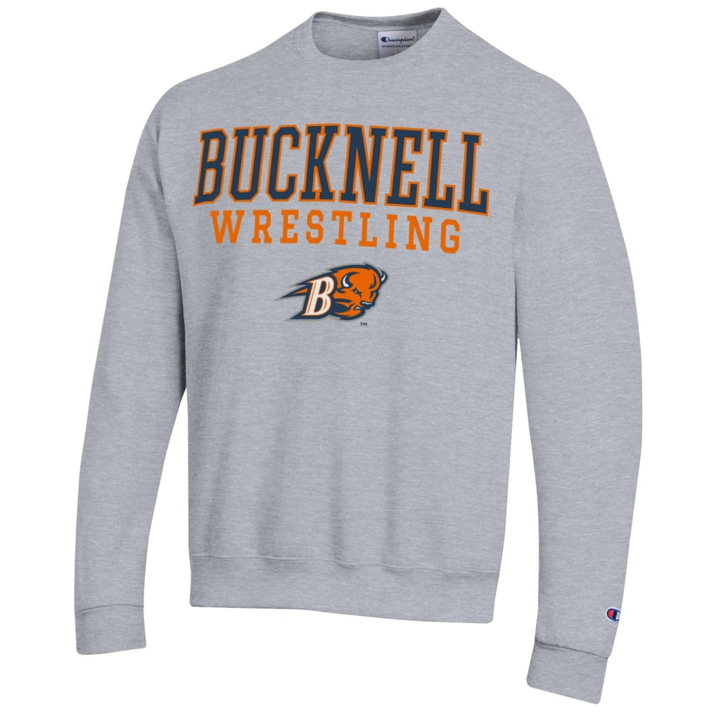 Bucknell Bison Champion Wrestling Stack Logo Powerblend Pullover Sweatshirt - Heather Gray