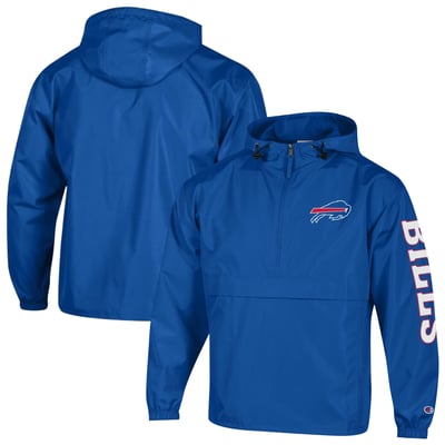 Buffalo Bills Champion Packable Hooded Windbreaker Half-Zip Jacket - Royal