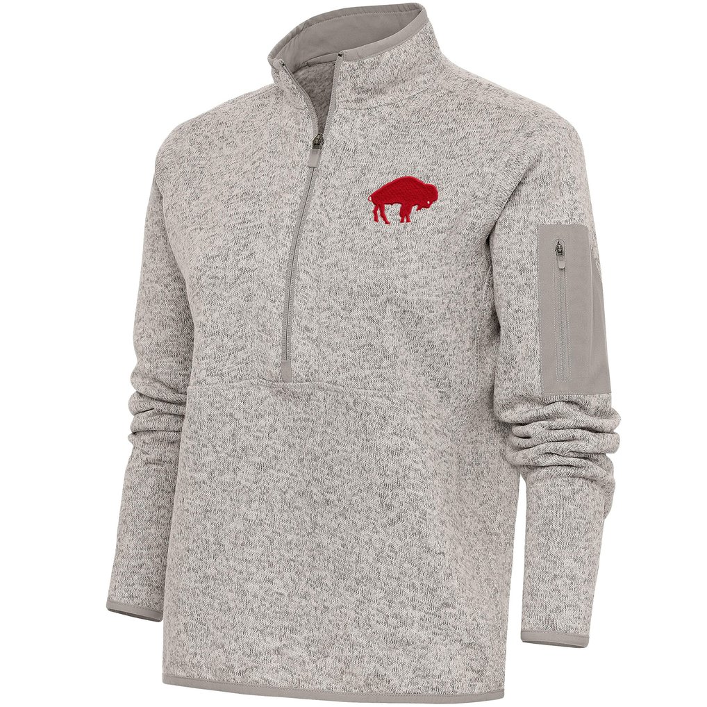 Buffalo Bills Antigua Women's Throwback Logo Fortune Half-Zip Pullover Jacket - Oatmeal