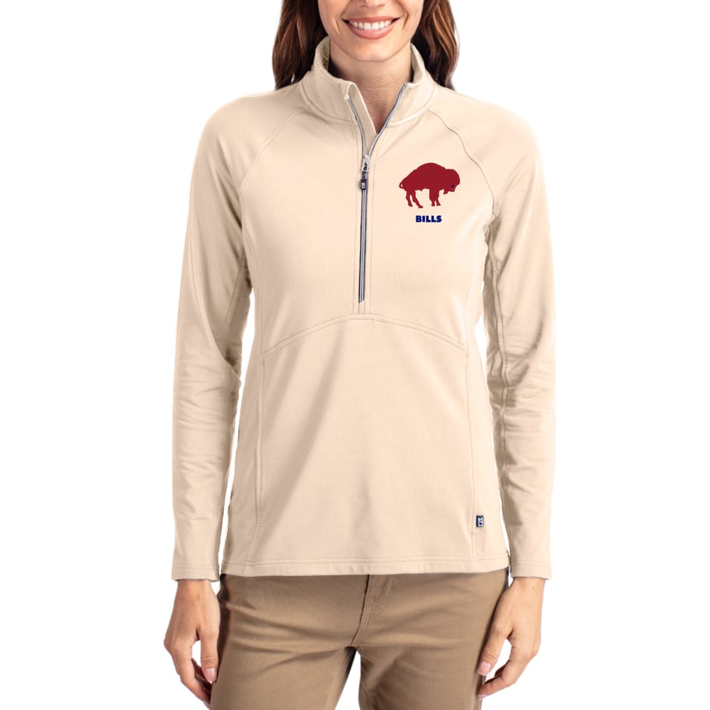 Buffalo Bills Cutter & Buck Women's Throwback Adapt Eco Knit Stretch Recycled Raglan Half-Zip Pullover - Tan