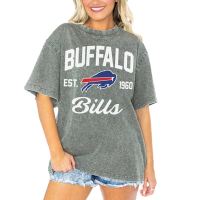  Buffalo Bills Gameday Couture Women's Tackle Titan Boyfriend Washed T-Shirt - Gray