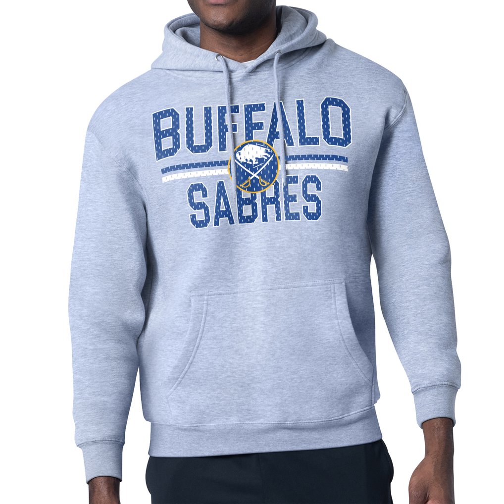 Buffalo Sabres Starter Mesh Look Team Name Logo Tri-Blend Pullover Hoodie - Heather Gray