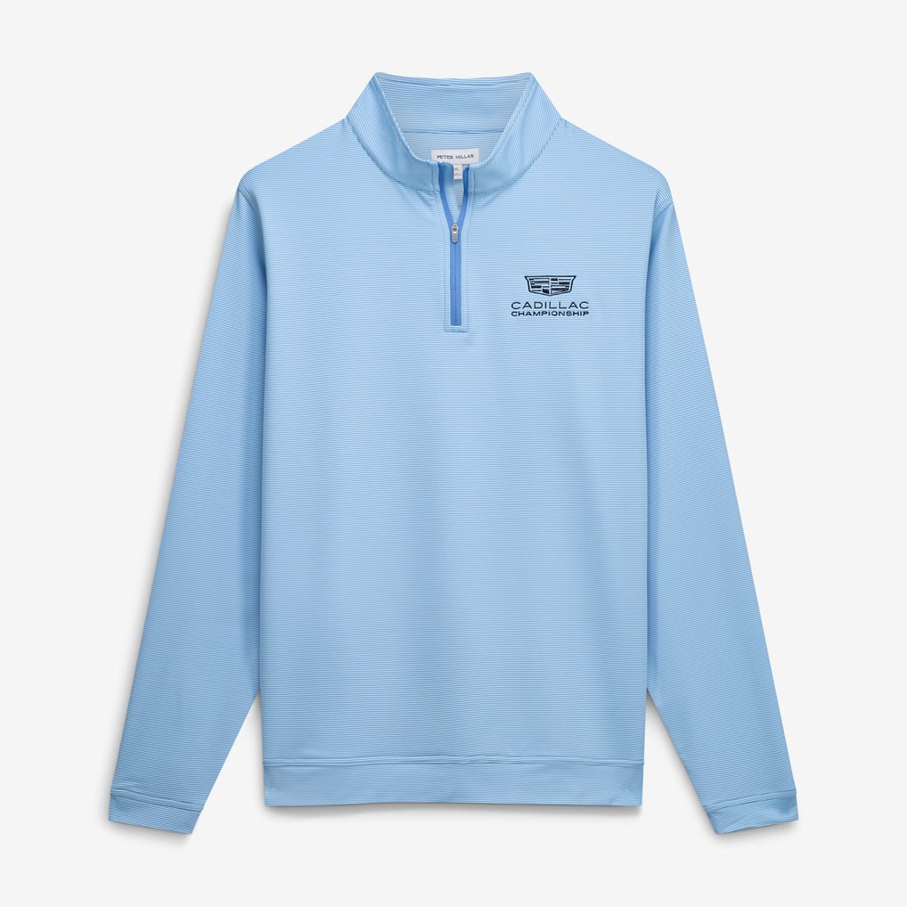 Cadillac Championship Peter Millar Men's Perth Sugar Stripe Performance Quarter-Zip Pullover - Blue