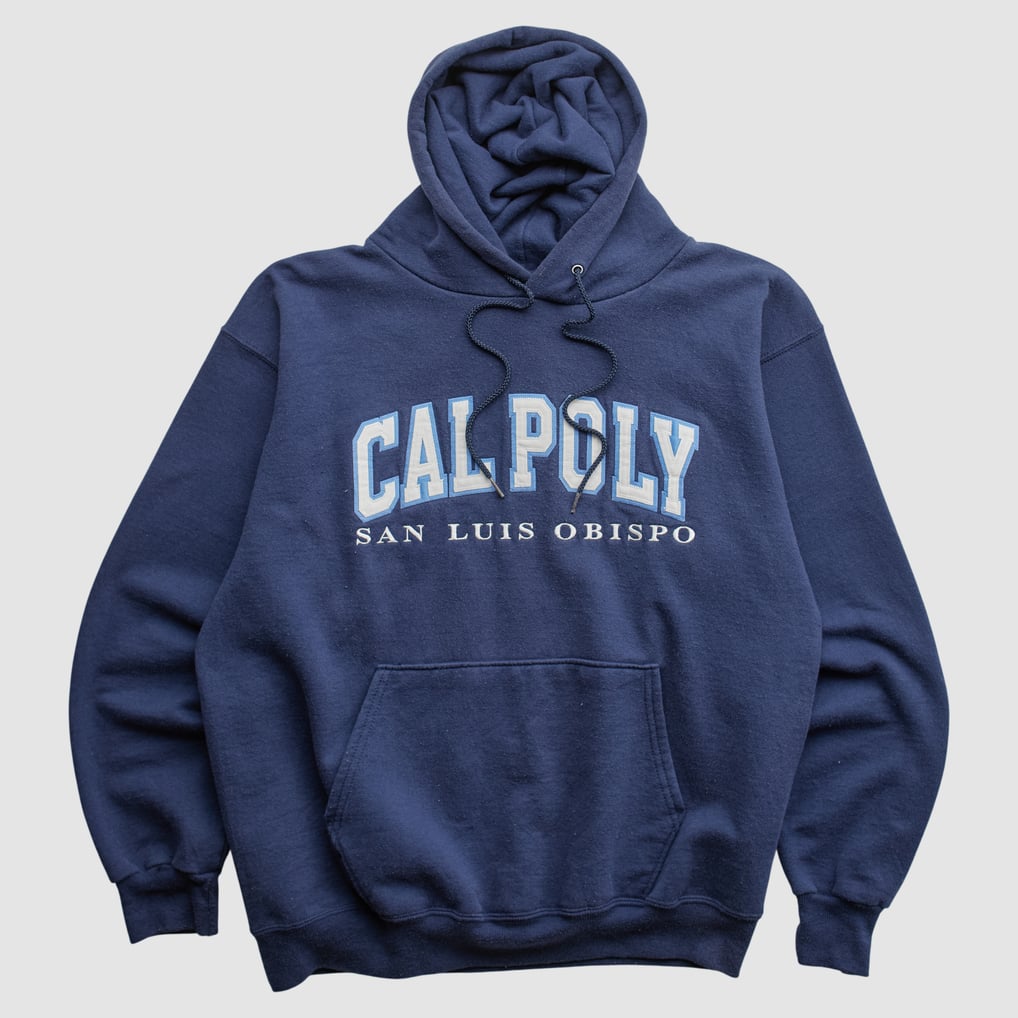Cal Poly Mustangs Champion 2000s Hooded Pullover Sweatshirt - Navy - S by Fanatics Real Vintage