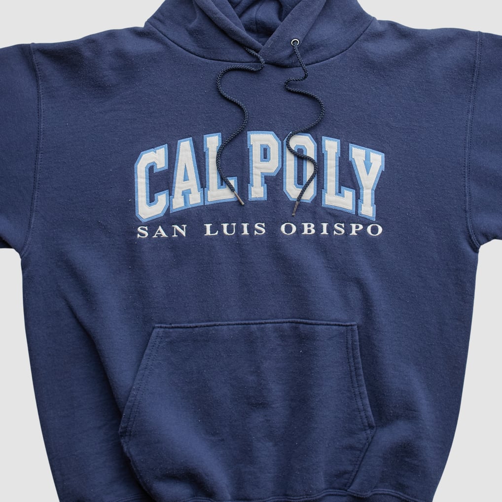 Cal Poly Mustangs Champion 2000s Hooded Pullover Sweatshirt - Navy - S by Fanatics Real Vintage