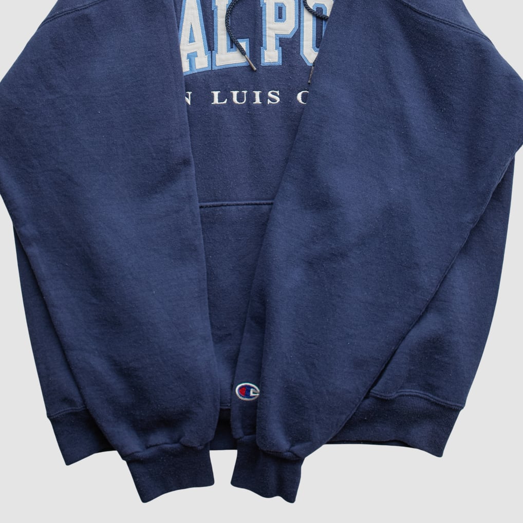 Cal Poly Mustangs Champion 2000s Hooded Pullover Sweatshirt - Navy - S by Fanatics Real Vintage