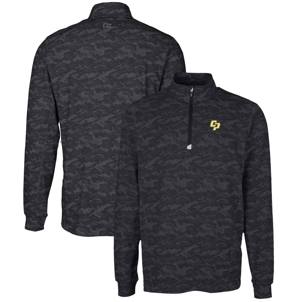 Cal Poly Mustangs Cutter & Buck Big & Tall Traverse Camo Print Stretch Quarter-Zip Pullover Top - Black