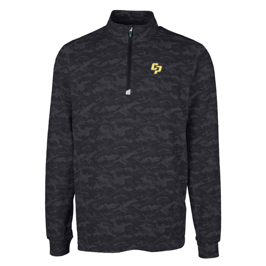 Cal Poly Mustangs Cutter & Buck Big & Tall Traverse Camo Print Stretch Quarter-Zip Pullover Top - Black