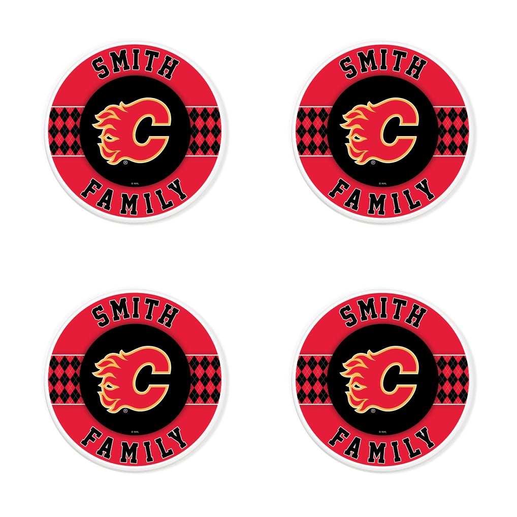 Calgary Flames 4" Personalized Circular Coasters 4-Pack Set