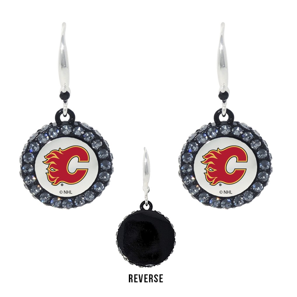 Calgary Flames Hockey Puck Earrings