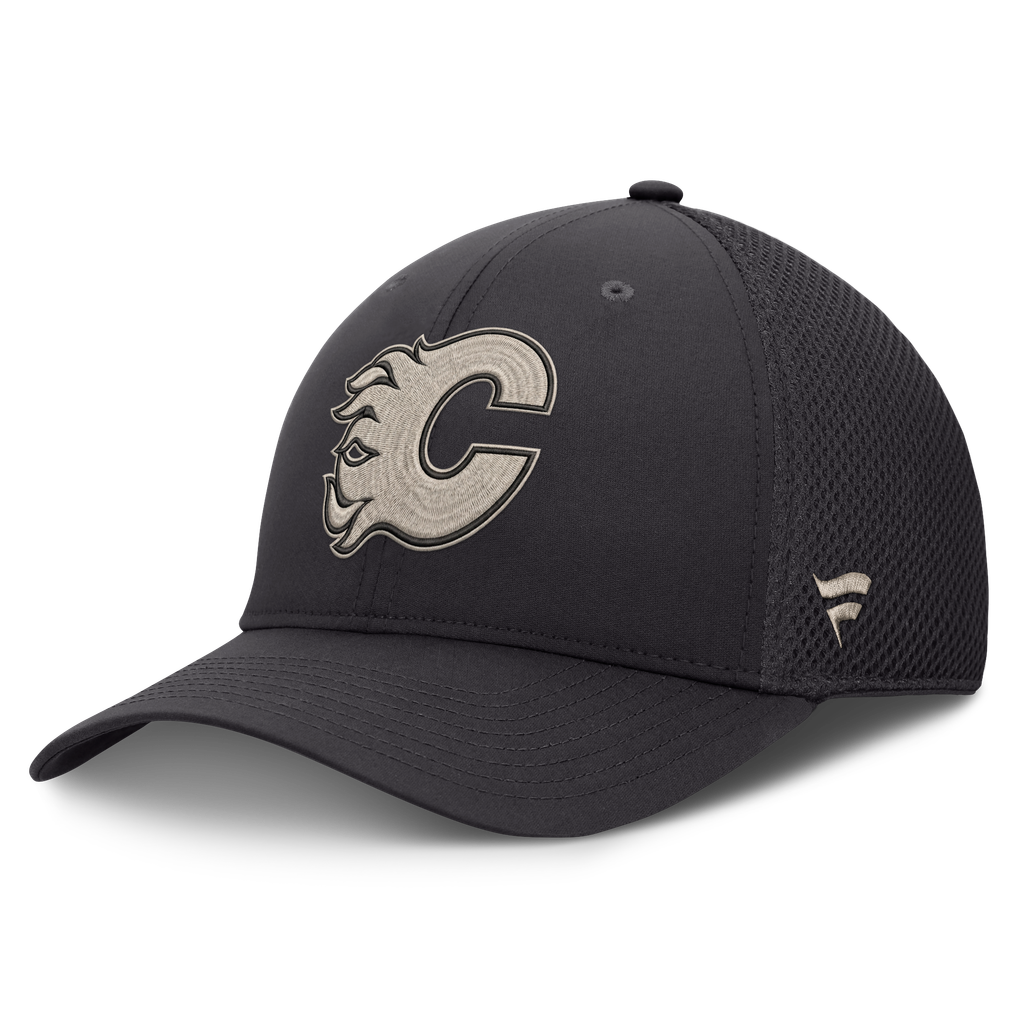Calgary Flames Fanatics Road Meshback Stretch Hat - Charcoal