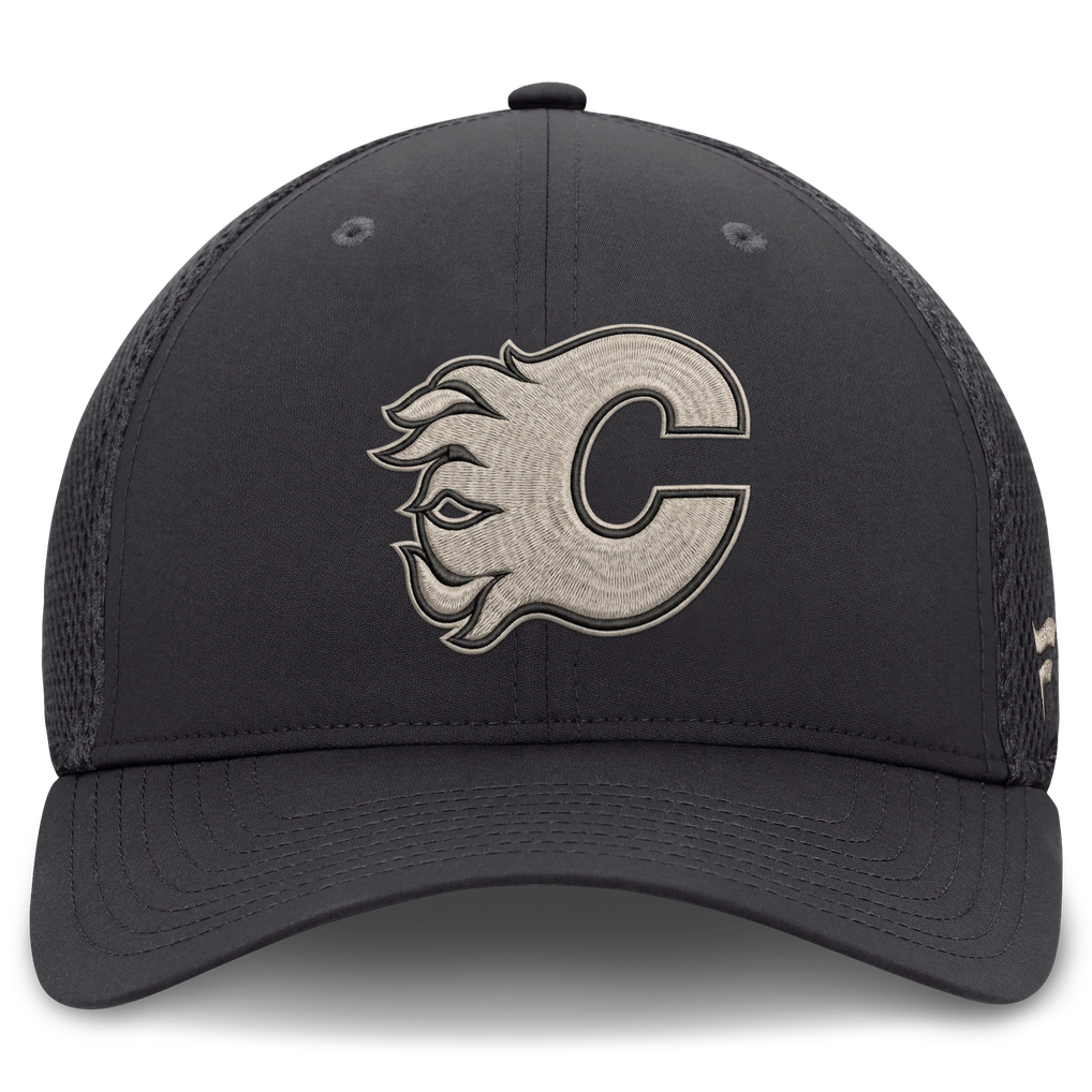 Calgary Flames Fanatics Road Meshback Stretch Hat - Charcoal