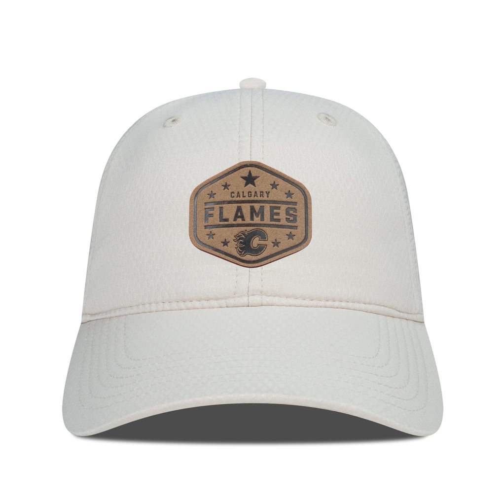  Calgary Flames Men's Levelwear Faux Leather Patch Unstructured Adjustable Hat - Cream