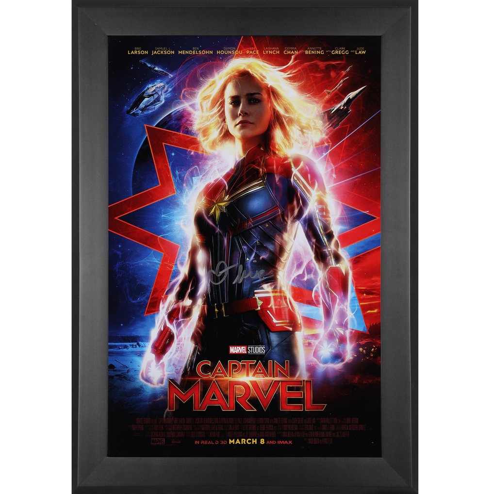 Brie Larson Captain Marvel Autographed Fanatics Authentic Framed 11" x 17" Movie Poster