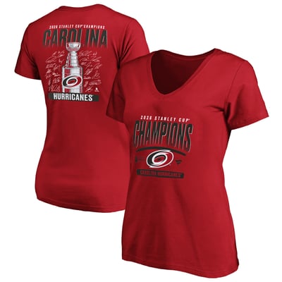 Carolina Hurricanes Fanatics Women's 2026 Stanley Cup Champions Plus Size Signature Roster V-Neck T-Shirt - Red