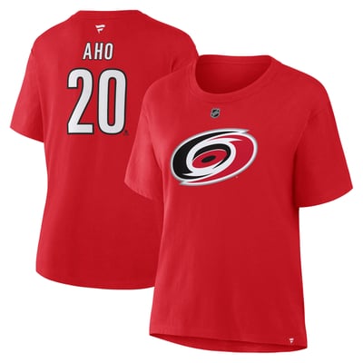 Sebastian Aho Carolina Hurricanes Fanatics Women's Authentic Stack Name & Number T-Shirt - Red