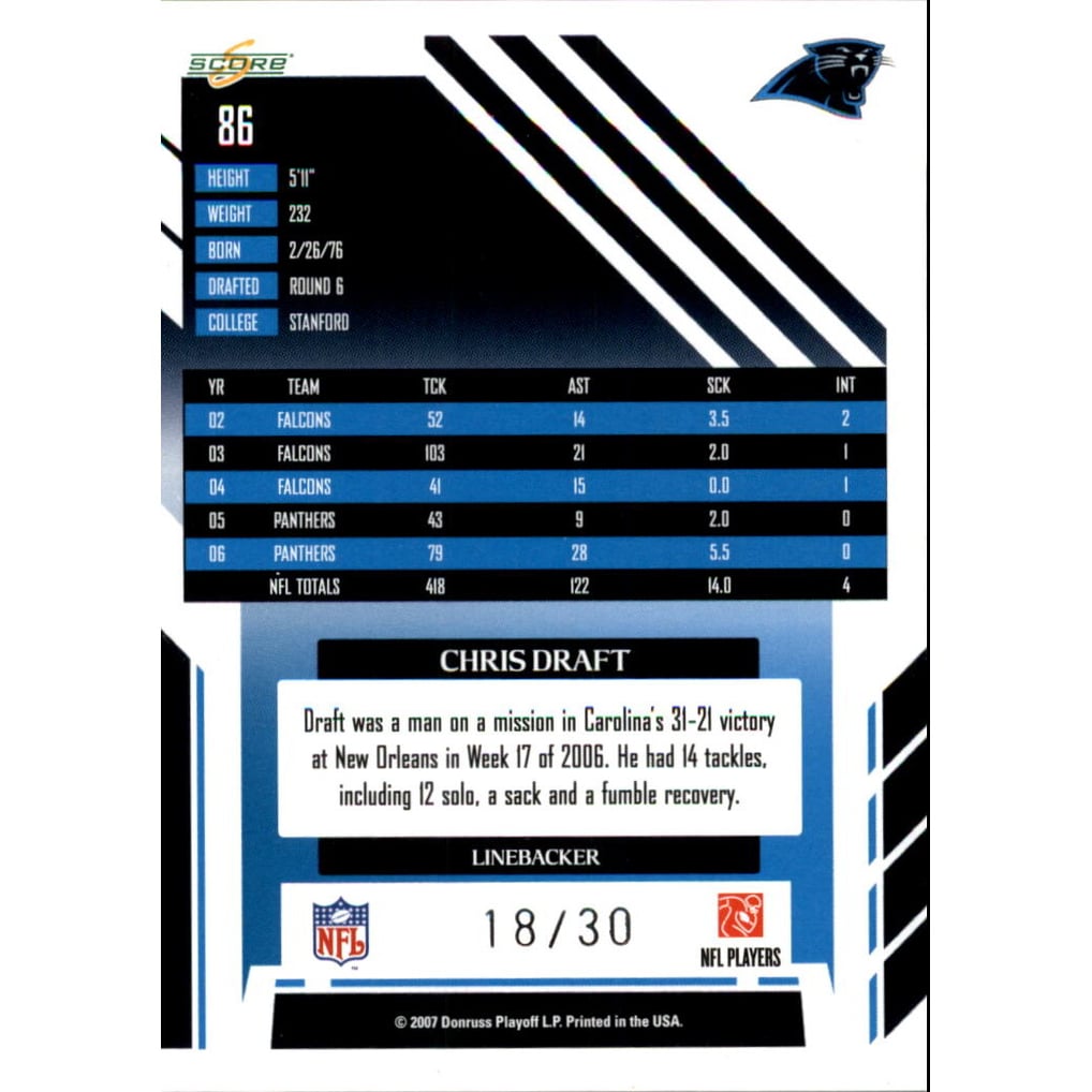 2007 Select Red Zone #86 Chris Draft