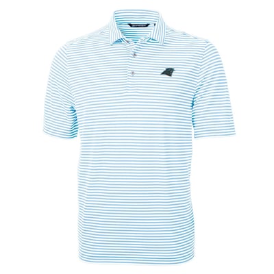 Carolina Panthers Cutter & Buck Virtue Eco Pique Stripe Recycled Polo - Blue