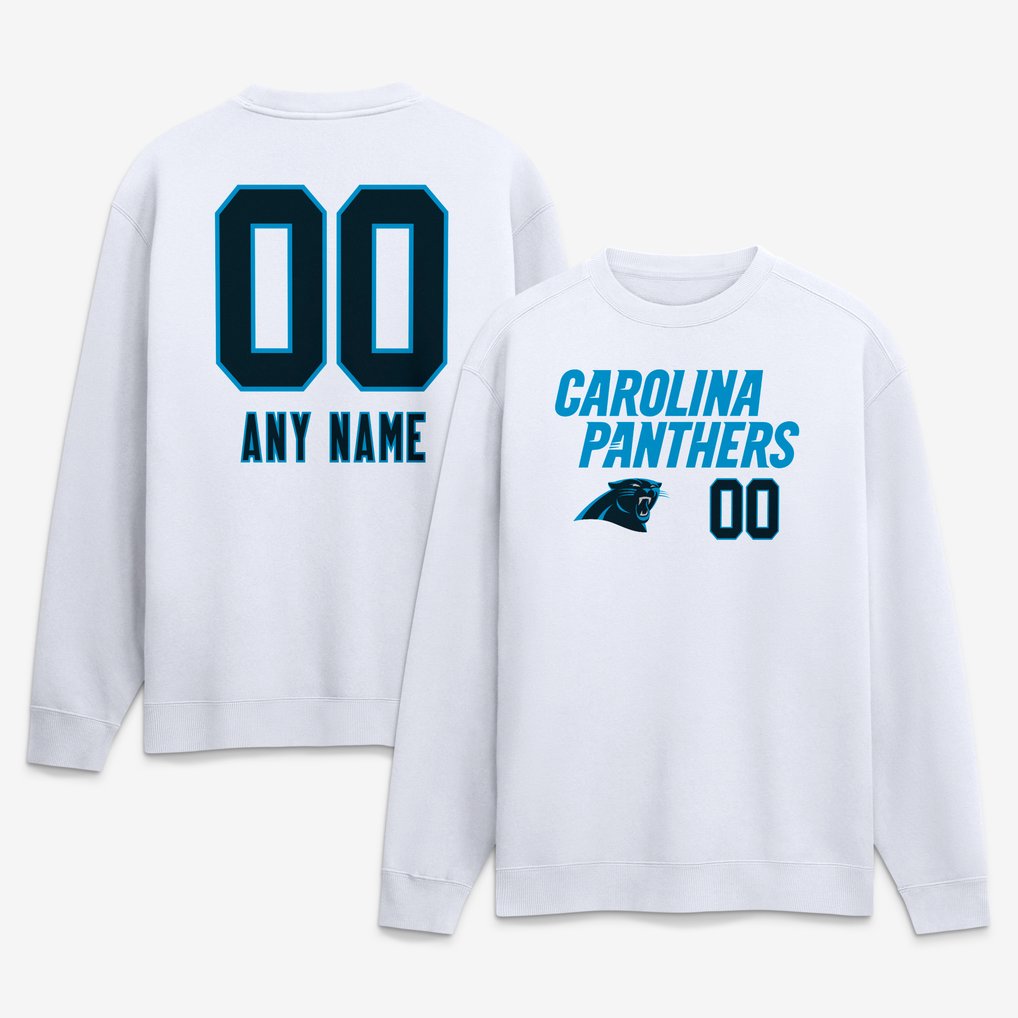 Carolina Panthers  Touchdown Wordmark Personalized Name & Number Sweatshirt - White