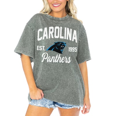  Carolina Panthers Gameday Couture Women's Tackle Titan Boyfriend Washed T-Shirt - Gray