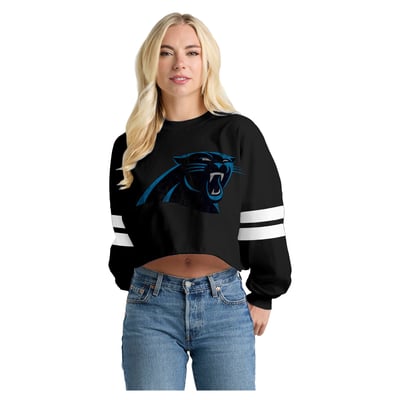  Carolina Panthers Spirit Jersey Oversized Cropped Stripe Long Sleeve T-Shirt - Black