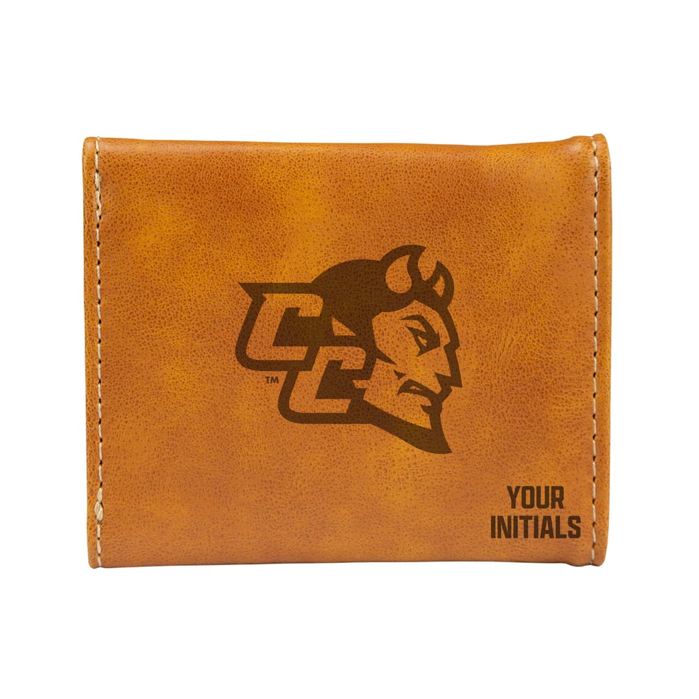 Central Connecticut State Blue Devils Personalized Trifold Wallet - Brown