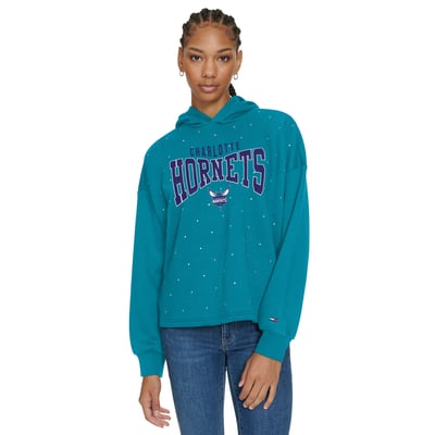 Charlotte Hornets Tommy Jeans Women's Stella Cropped Pullover Hoodie - Teal