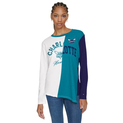 Charlotte Hornets Tommy Jeans Women's Amelia Color Blocked Long Sleeve T-Shirt - White/Teal