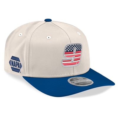  Chase Elliott New Era 9SEVENTY Flag Stretch-Snap Hat - Beige/Royal