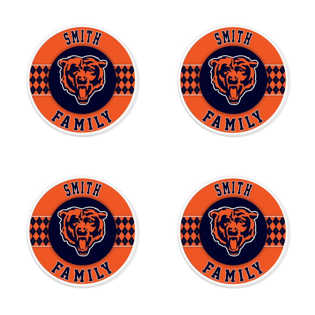 Chicago Bears 4" Personalized Circular Coasters 4-Pack Set