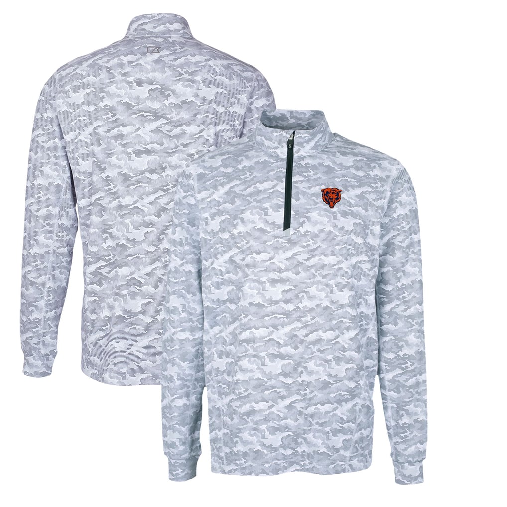 Chicago Bears Cutter & Buck Throwback Logo Traverse Camo Print Stretch Quarter-Zip Pullover Top - Charcoal