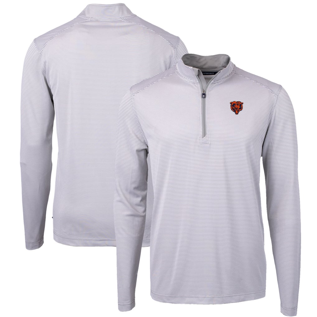 Chicago Bears Cutter & Buck Big & Tall Virtue Eco Pique Micro Stripe Tri-Blend Quarter-Zip Jacket - Gray