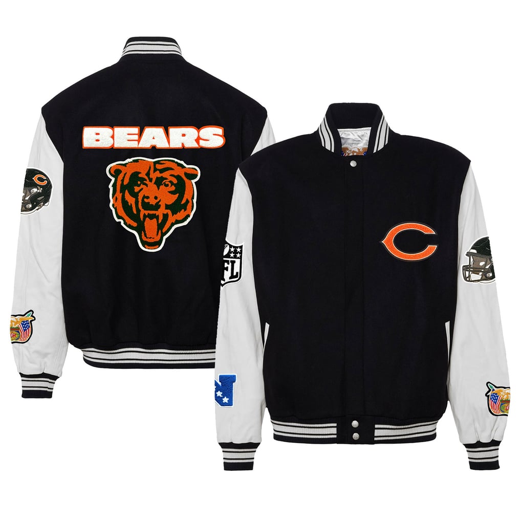  Chicago Bears Jeff Hamilton Wool & Leather Full-Snap Varsity Jacket - Black