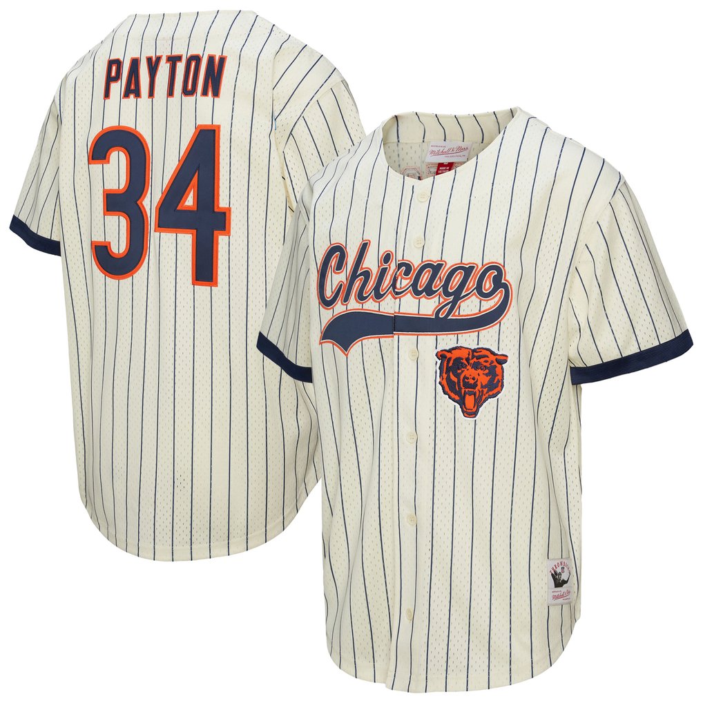 Walter Payton Chicago Bears Mitchell & Ness Name & Number Mesh Button-Up Baseball Jersey - Cream