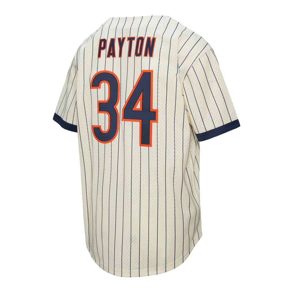 Walter Payton Chicago Bears Mitchell & Ness Name & Number Mesh Button-Up Baseball Jersey - Cream
