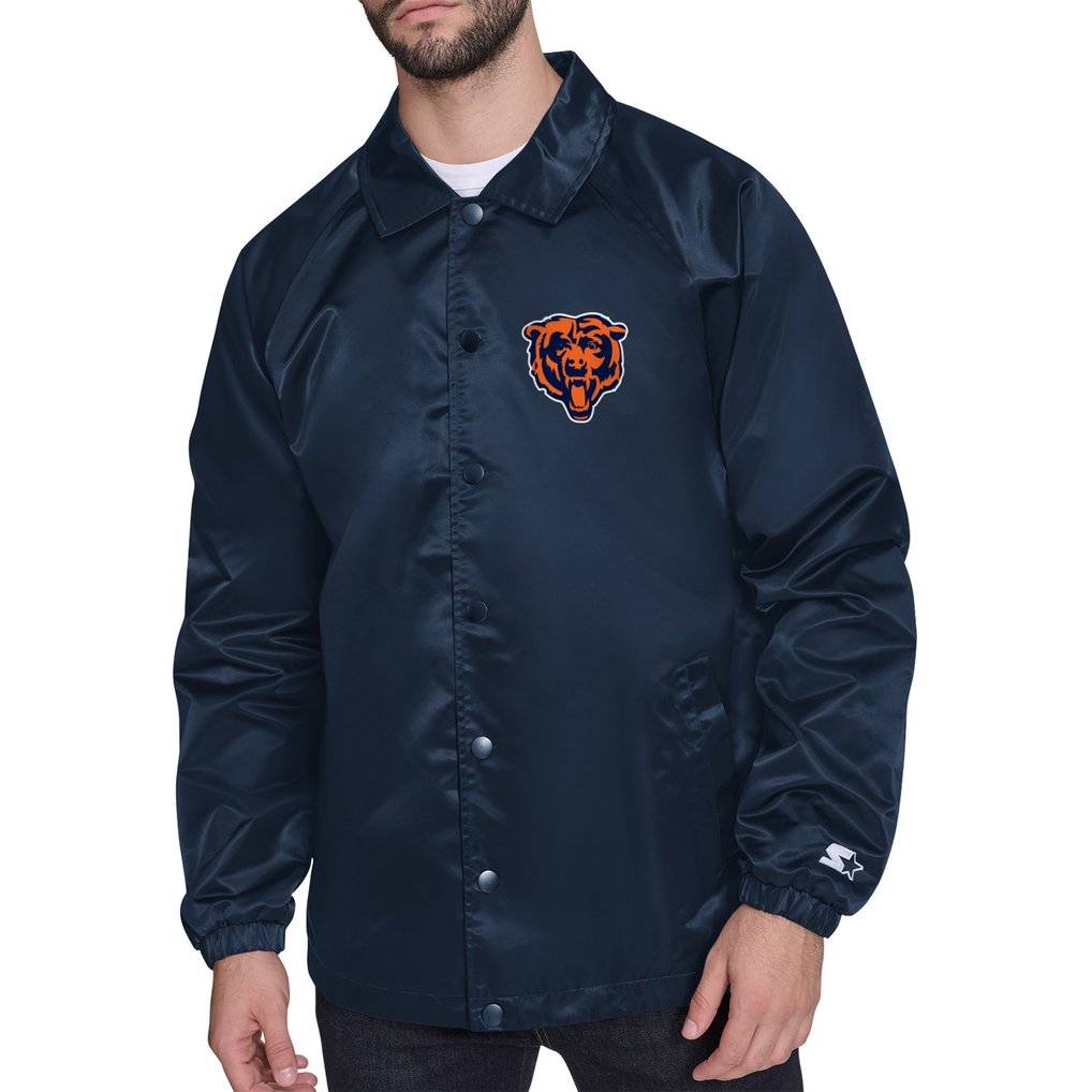  Chicago Bears Starter Printed Logo Raglan Coaches Full-Snap Jacket - Navy
